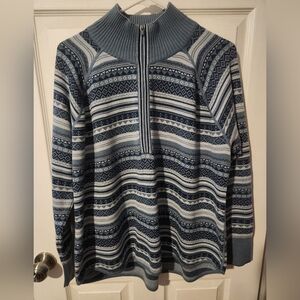 Eddie Bauer Nordic Fair Isle Engage Pullover Sweater Quarter Zip‎ Blue Women 2XL